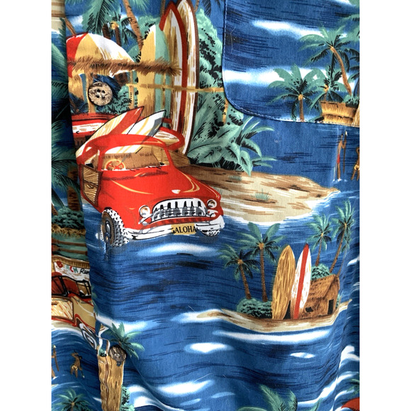 ALOHA JOE Hawaiian Shirt Surf Boards Aloha Tiki Vtg Mens Large LG Sh Sleeve Blue - Picture 5 of 13